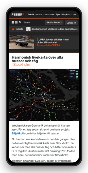 Skärmdump från Febers artikel om SL Live Map