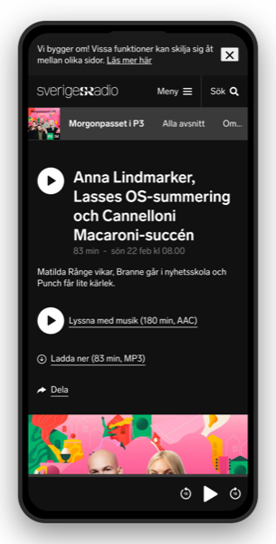 Skärmdump från Sveriges Radios sida om Morgonpasset i P3