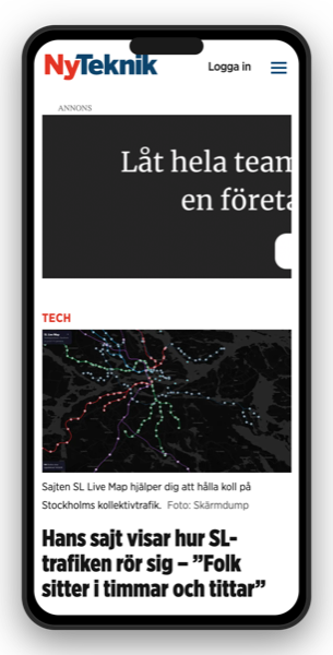 Skärmdump från Ny Tekniks artikel om SL Live Map